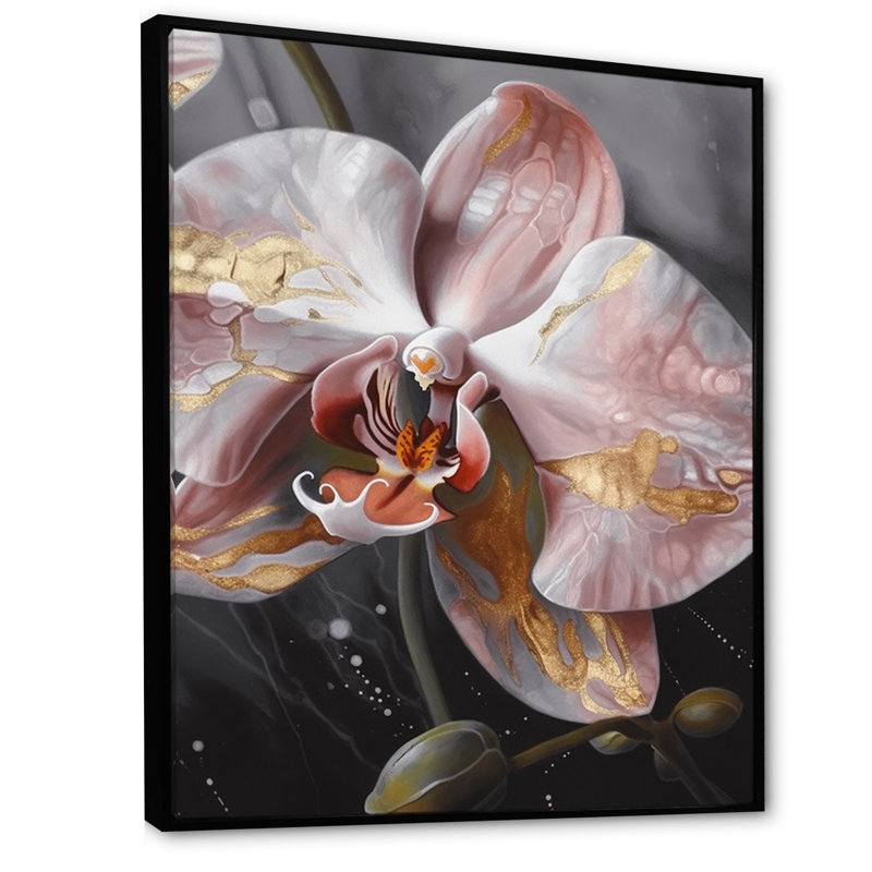 Orchidées roses exquises - imprimé, H 20 po x l 12 po x P 1 po, Cadre flottant noir