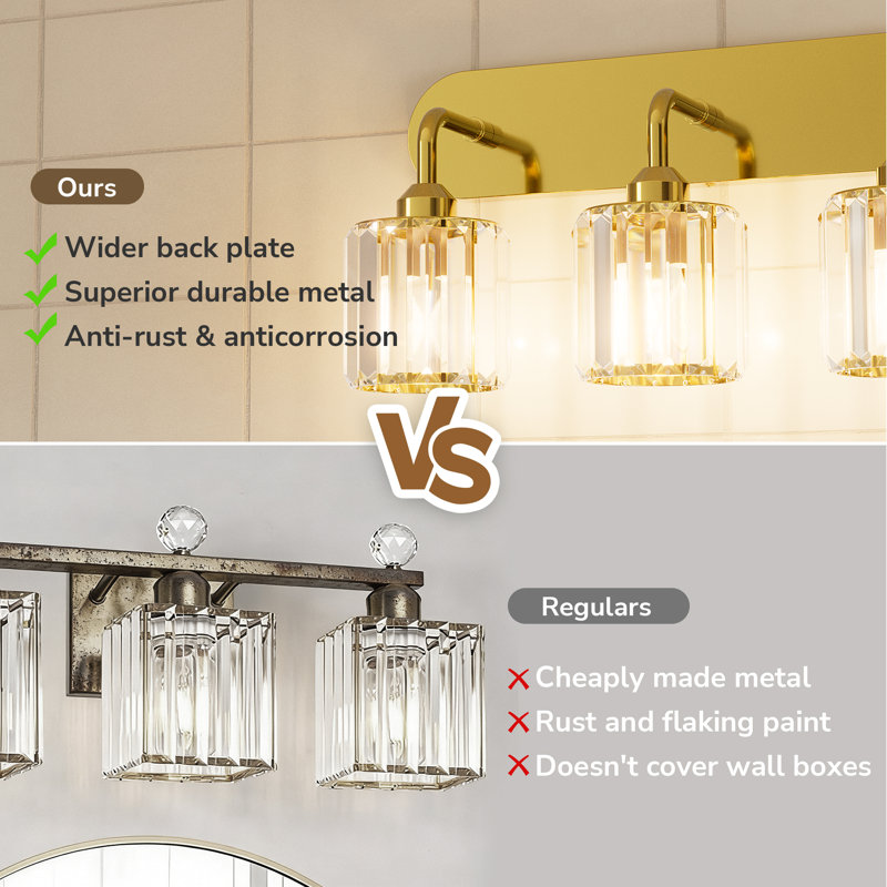 Dimmable Bathroom Vanity Light with Crystal Shade, 2 Lights, Brushed Gold