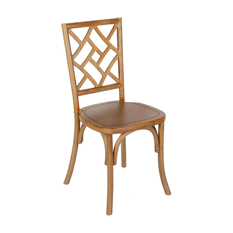 Chaise empilable commerciale en bois massif avec dossier complexe, 1, Brun