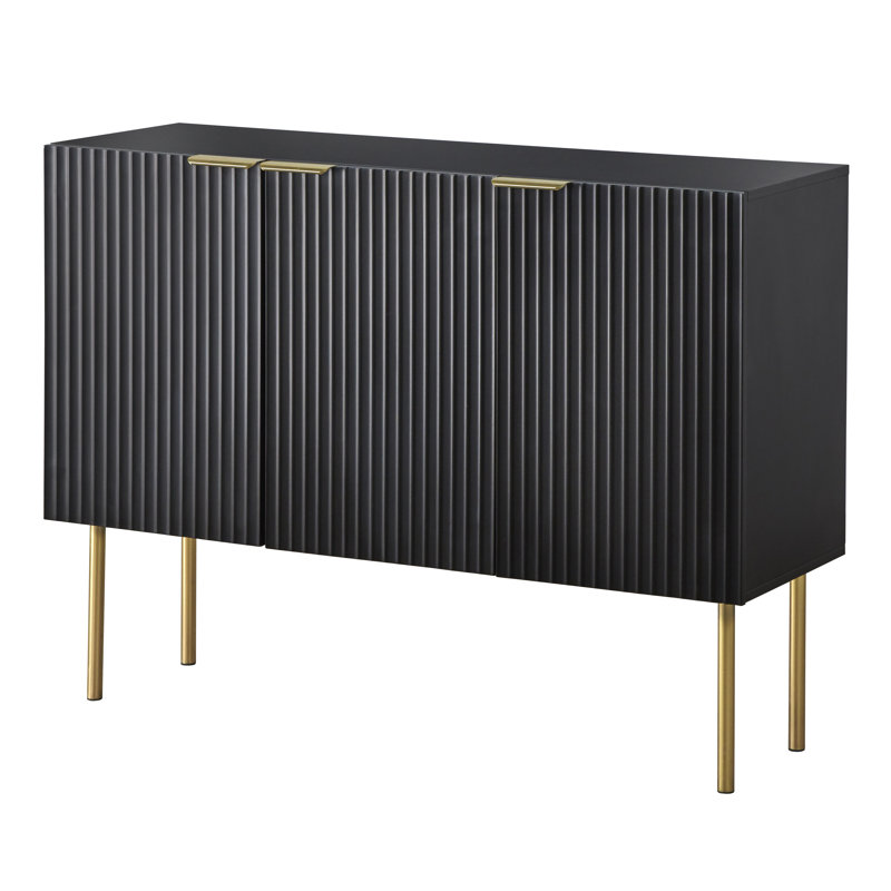 Lifestorey 53'' Black MDF & Metal Textured Channel-Front Sideboard
