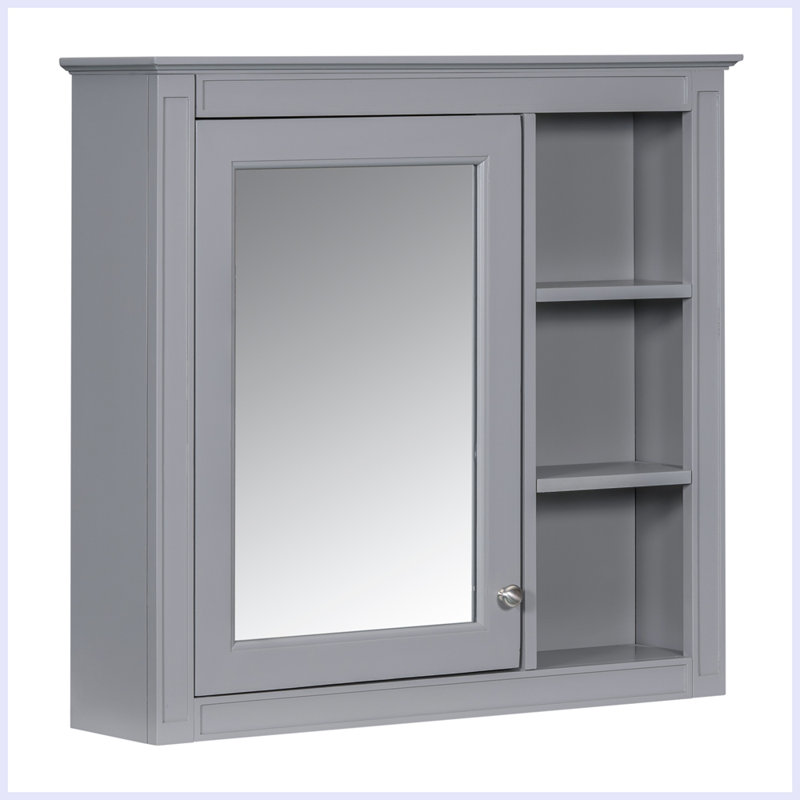 Modern Wall Mounted Bathroom Storage Cabinet with Mirror, Gray