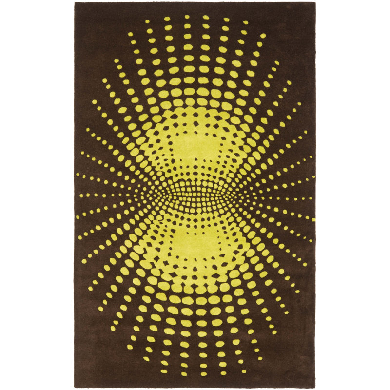 Tapis à pois brun / vert touffeté et fabriqué à la main Amier, Rectangle de 5 pi x 8 pi