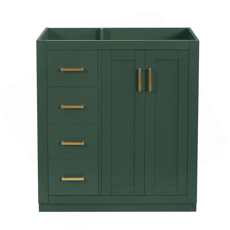 Ensemble de meuble-lavabo autoportant avec cadre en bois massif 30 po, 3 tiroirs et portes à fermeture douce