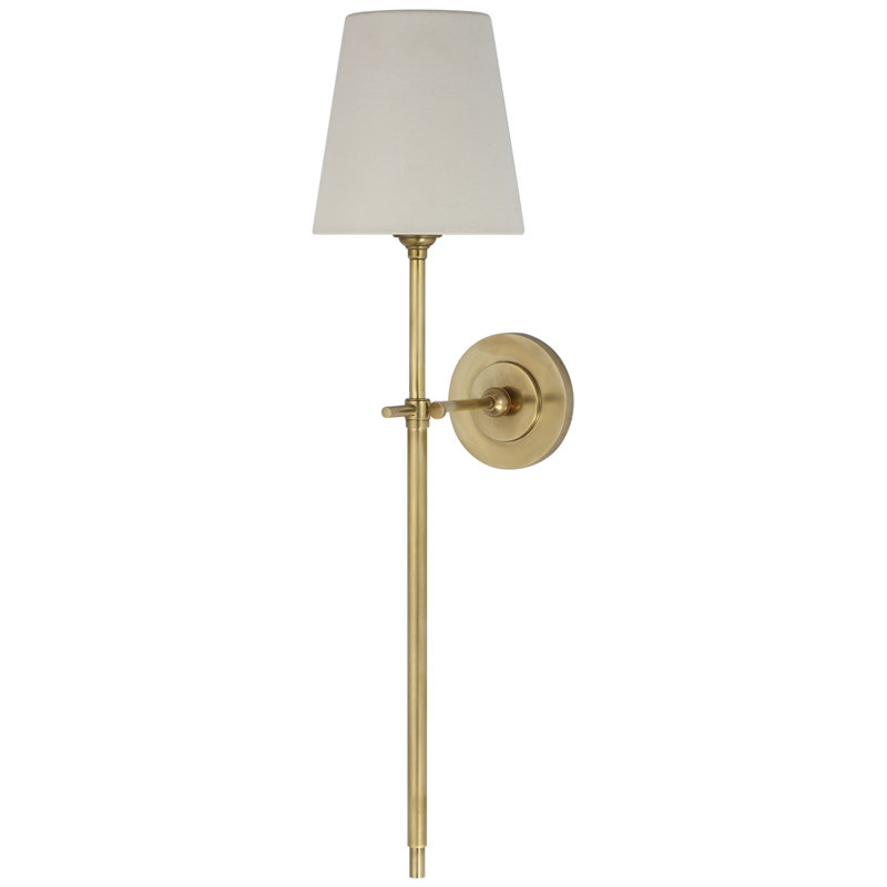 Thomas O'Brien Bryant 27" Cordless Tail Sconce with Linen Shade, Hand-Rubbed Antique Brass