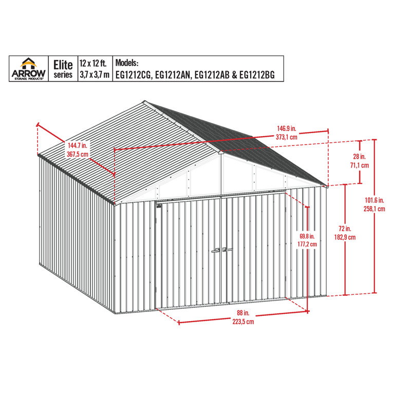 Elite 12' x 12' Cool Grey Steel Storage Shed Kit