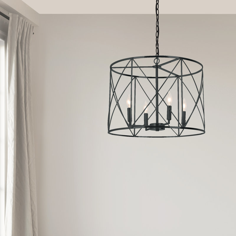 Lustre géométrique à 4 lumières Azizul, Noir mat