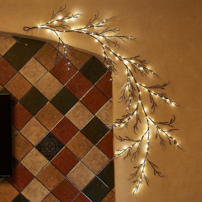 Guirlande lumineuse de 1,8 m en osier brun avec 120 DEL, branche artificielle à brancher pour décoration de Noël intérieure et extérieure