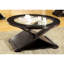 Table basse contemporaine 3 pièces avec surface en verre trempé biseauté de 5 mm, support en bois massif et base en forme de croix unique pour l'espace de vie, plateau supérieur en forme de