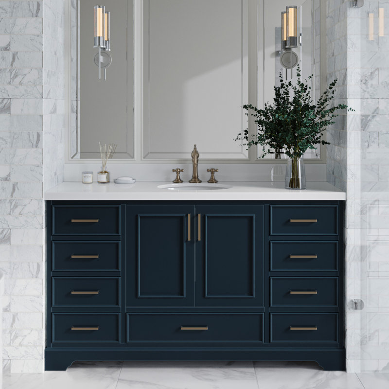 Meuble-lavabo simple avec plateau Abshire 61, Bleu minuit