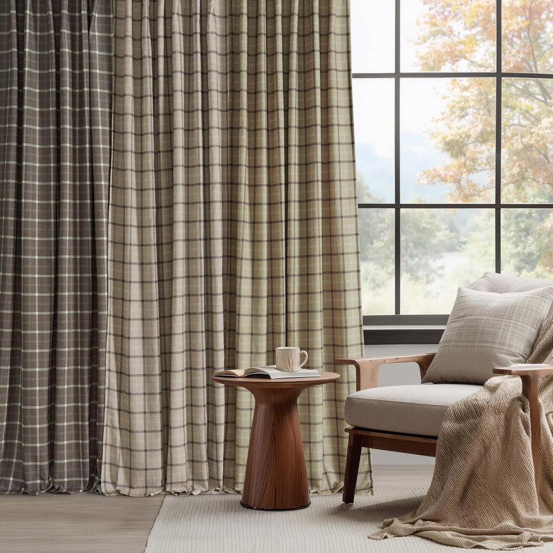 2 Panels 100% Blackout Plaid Curtains for Bedroom Living Room, Rustic Gingham Windowpane Drapes Thermal Insulated Privacy Rod Pocket Back Tab