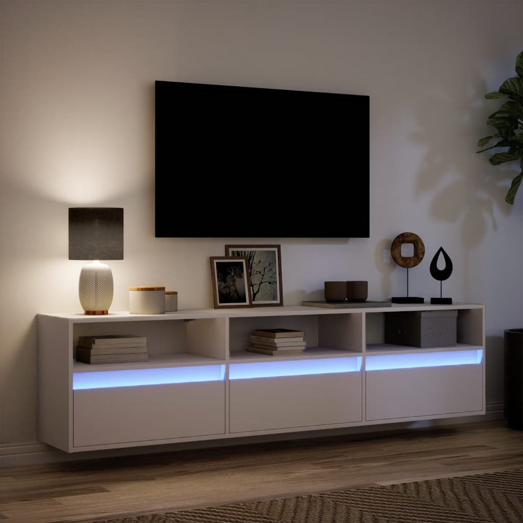 Vidaxl Tv Wall Cabinet With Led Floating Tv Unit Wall Mounted Cabinet White - Image 3