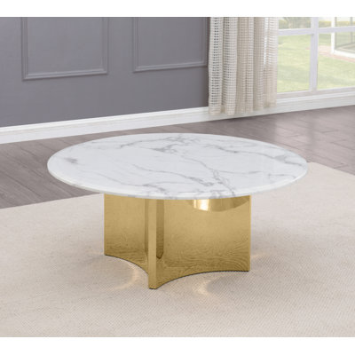 Table basse en marbre blanc avec base en acier inoxydable