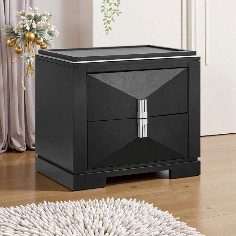 Table de chevet 2 tiroirs, table d'appoint à motif de losanges avec base lourde, table de bout avec rangement pour chambre à coucher