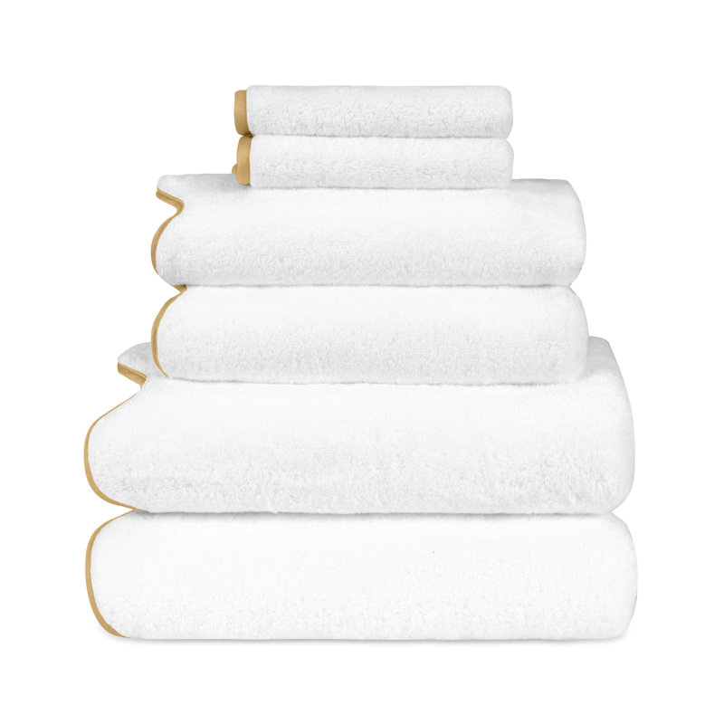 Antalya 6 Piece Turkish Cotton Towel Set, White/Gold