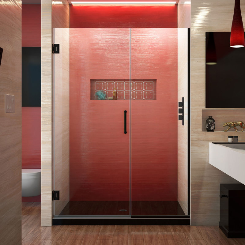 DreamLine Unidoor Plus 46.5 - 47 inch W x 72 inch H Frameless Hinged Shower Door in Matte Black, Matte Black, 47"