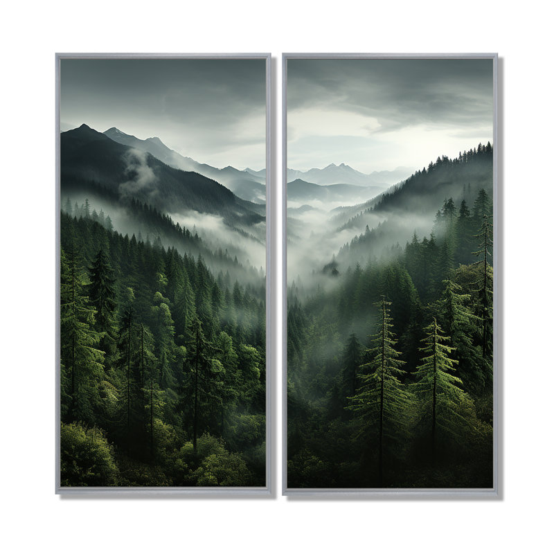 Mystic Wilderness Pine Forest In Canada - Art mural traditionnel pêche, 20" H x 24" W, Impression encadrée flottante, Silver