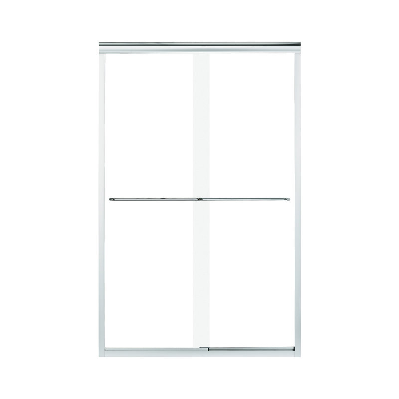 48" W x 75.75" H Frameless Rectangle Sliding Shower Kit with Towel Bar and Base Included, White, Silver