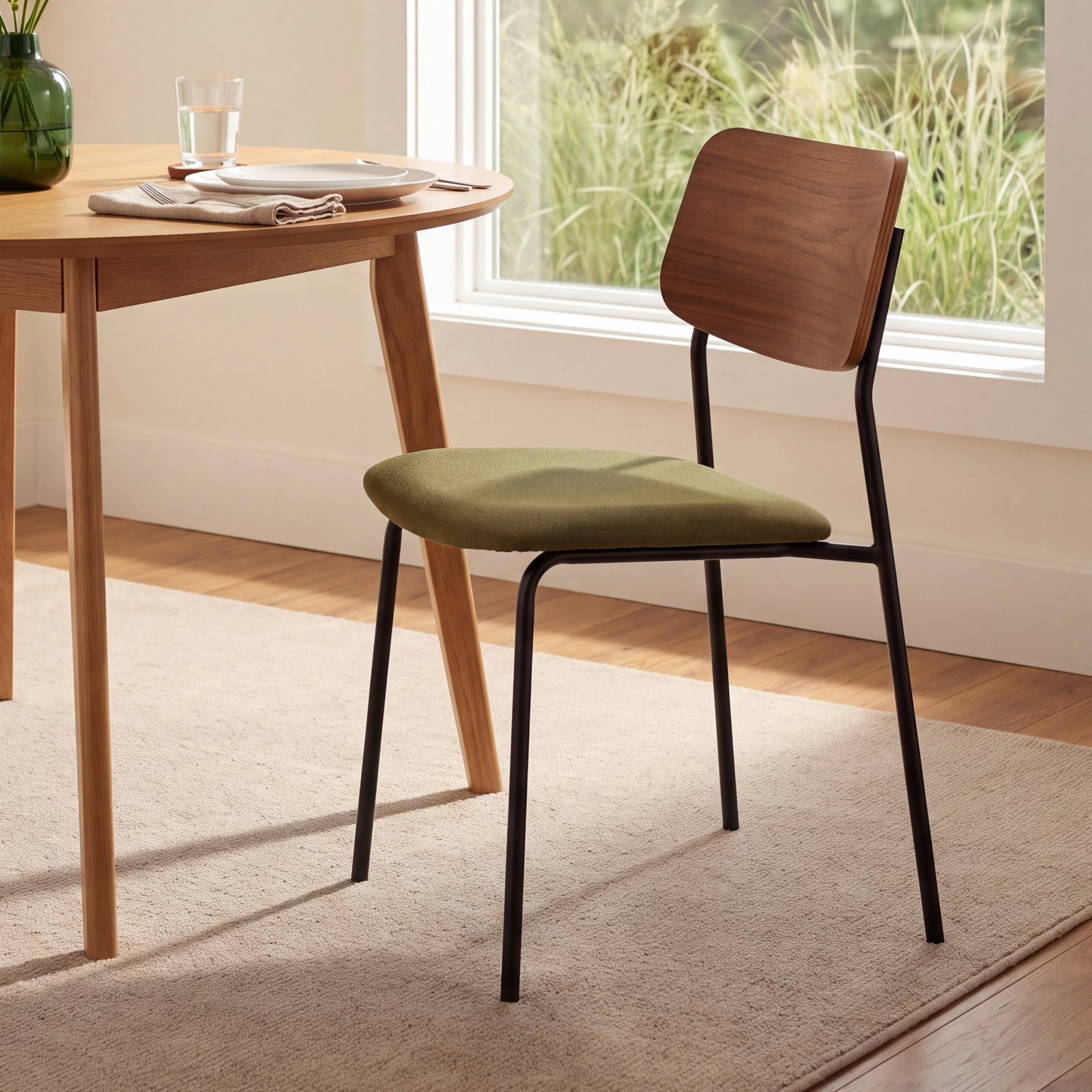 SideBySide Oak Dining Chair, Bella Loden Performance Velvet, Walnut