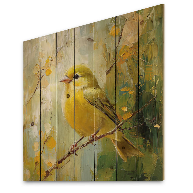 Finch oiseau dans la forêt brise I - Art mural en bois oiseau - sur bois de pin naturel, H 25 po x l 25 po x P 0,78 po