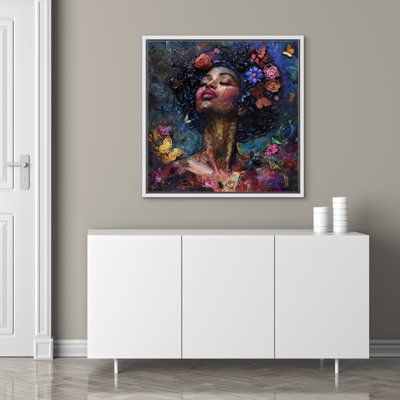 Elegance Feminine African American Girl's Portrait Bedroom Dark Moody Artwork Framed Canvas Print Wall Art