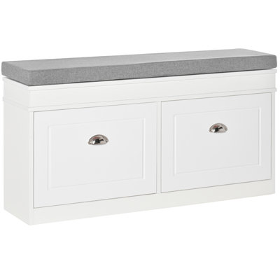 Bouffard Modern Entryway Shoe Storage Bench with Removable Cushion – 2 Flip-Drawer Organizer, Adjustable Shelves, Holds 8 Pairs