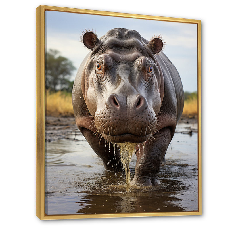 Kyriako hippopotame puissant hippopotame I - impression, H 32 po x l 24 po x P 1 po, Cadre flottant doré