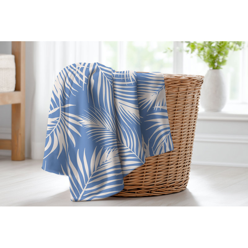 Couverture en velours de coton Waving Palms, Bleu, L 60 po x l 50 po
