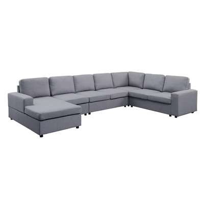 Tifton 147" Light Gray Linen 7 Seat Reversible Modular Sectional Sofa Chaise