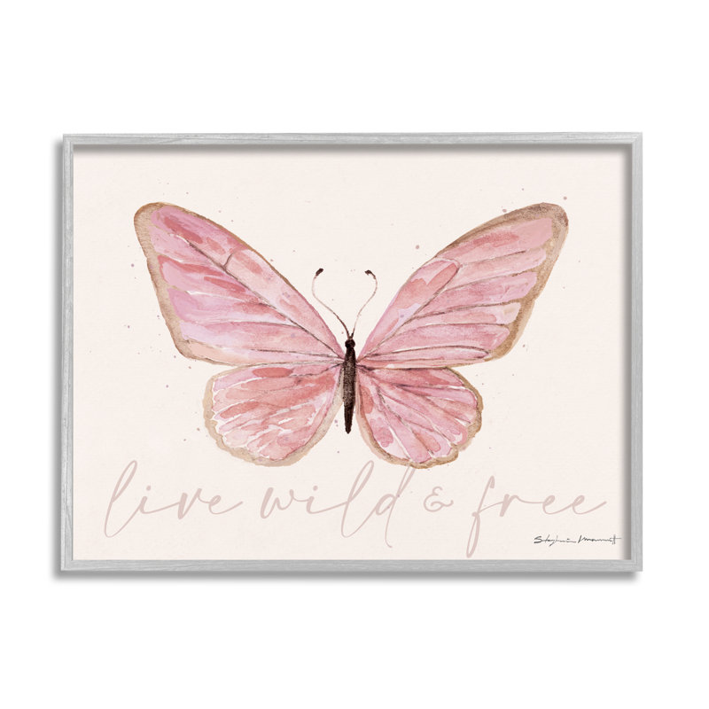 «Live Wild & Free», papillon rose, estampe numérique par Stephanie Workman Marrott, H 11 po x l 14 po x P 1,5 po