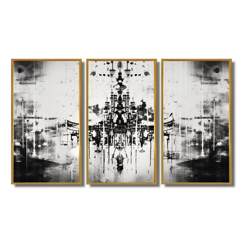 Reneau - Ensemble d'art mural lustre Glam, Cadre flottant doré, H 28 po x l 36 po x P 1 po