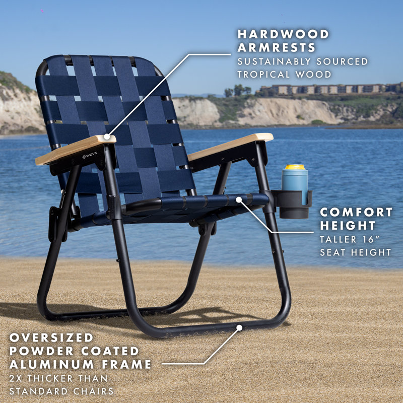 GoSports Outdoors WOVN Premium Beach & Camping Chair - Folding Backpack Chair for Adults, Navy