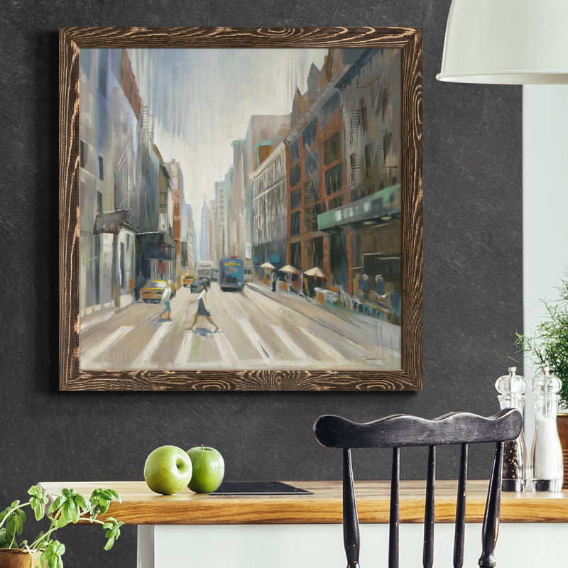 Vue sur la ville - Toile encadrée de qualité supérieure - prête à être accrochée, Encadré de bois de noyer