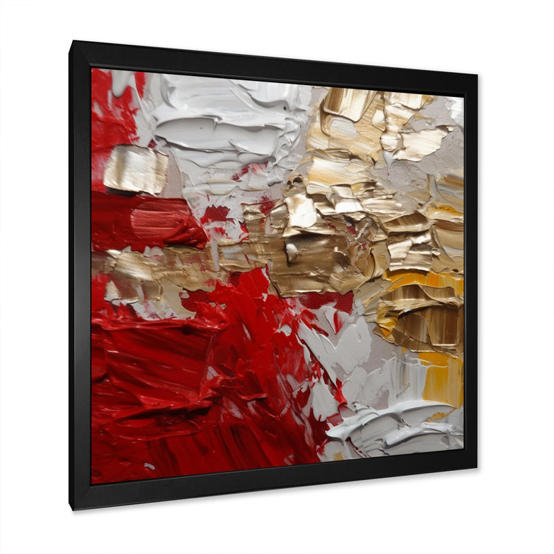 «Cardinal Sin Retro Delight Abstract Red & Gold», reproduction d'art sur toile, H 24 po x l 24 po x P 1 po, Cadre simple noir