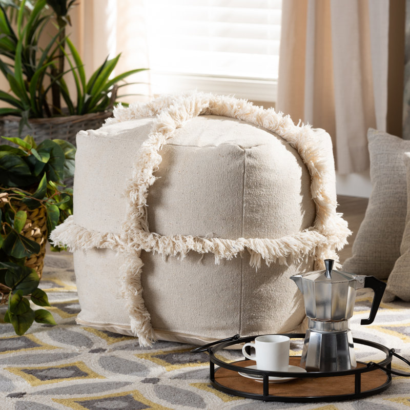Pouf à franges Luka, Beige