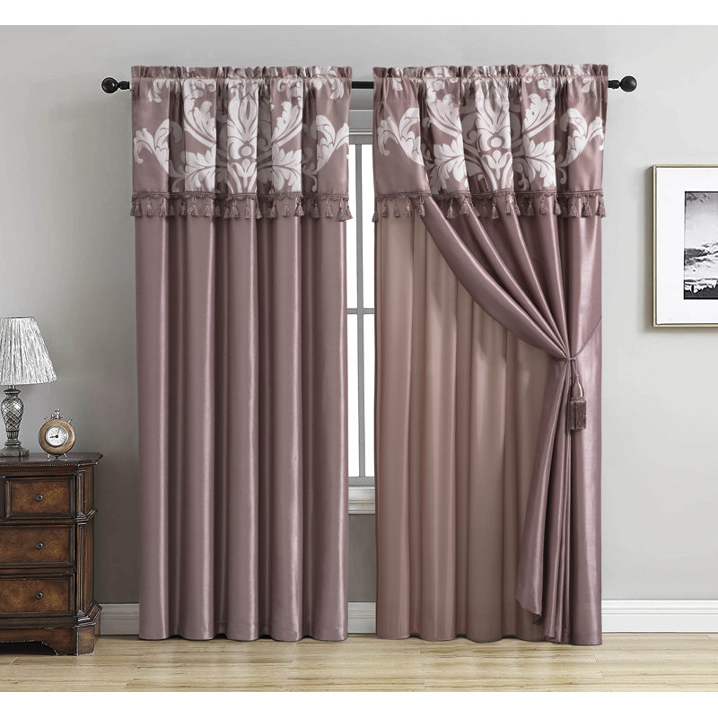 Royale Room Darkening Curtain Pair, Woodrose/Gray