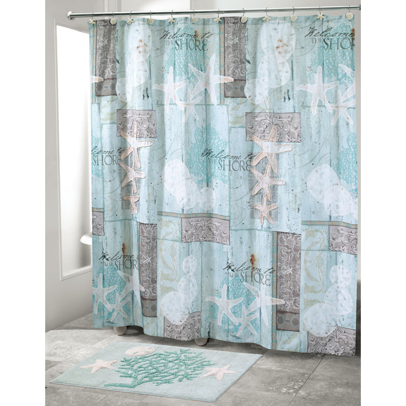 Seafoam Cotton Bath Towel with Starfish and Coral Embroidery