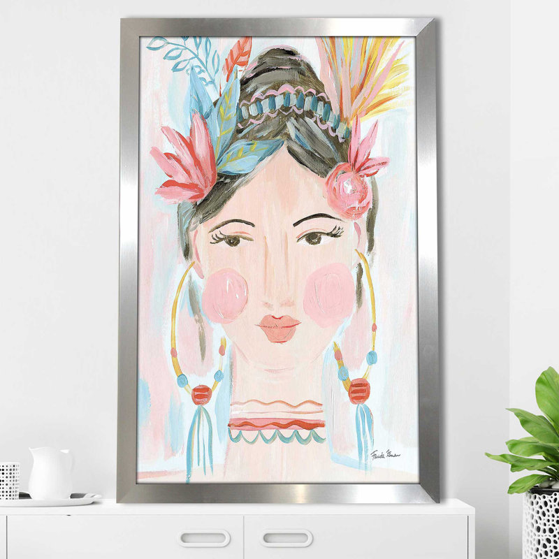 Boho Lady II - peinture, Encadrement argenté, H 27,5 po x l 21,5 po x P 0,75 po