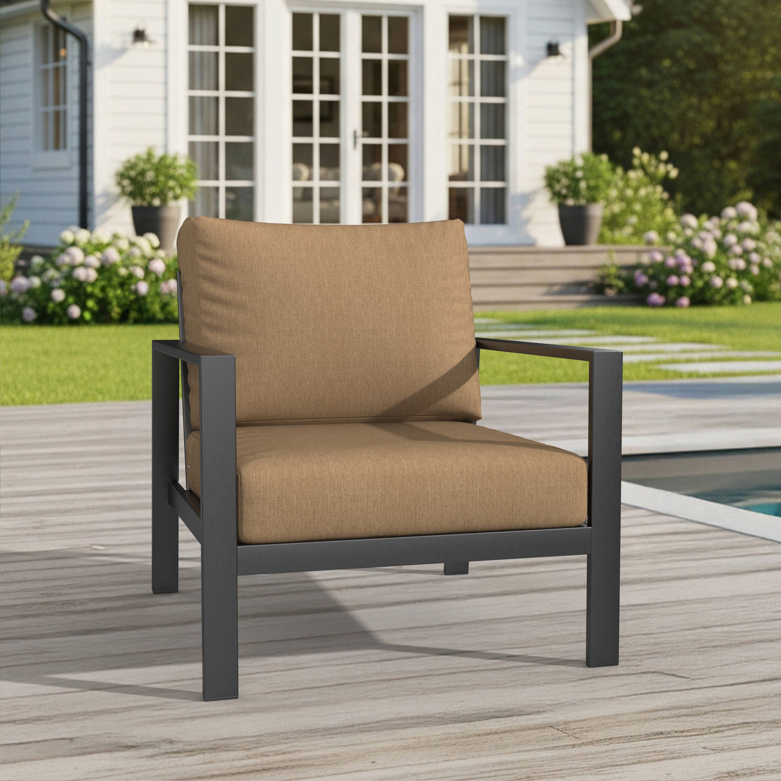 Amala Sunbrella® Seat and Back Cushion, Sunbrella® Canvas Heather Beige , 25" W x 25.5" D