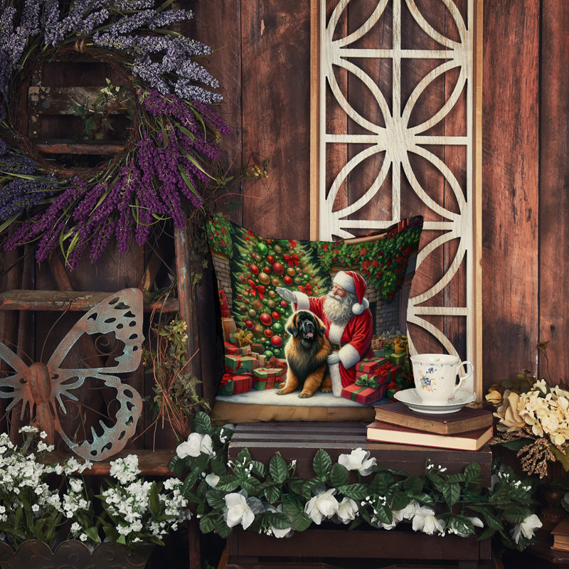 Coussin Leonberger and Santa Claus, H 14 po x l 14 po