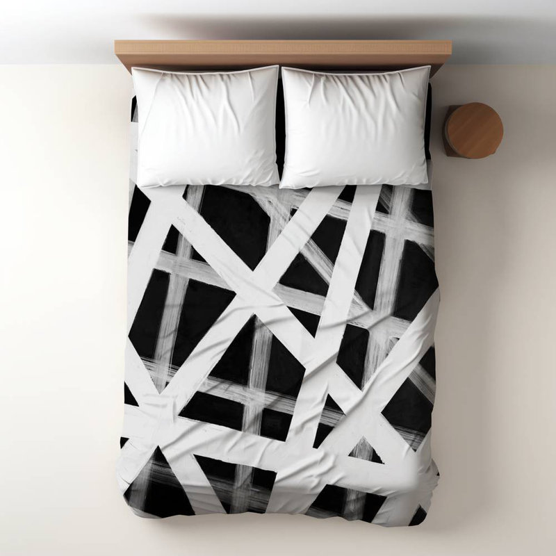 Polyester Sateen Duvet Cover, Twin Duvet, Blue Geometric Stripes