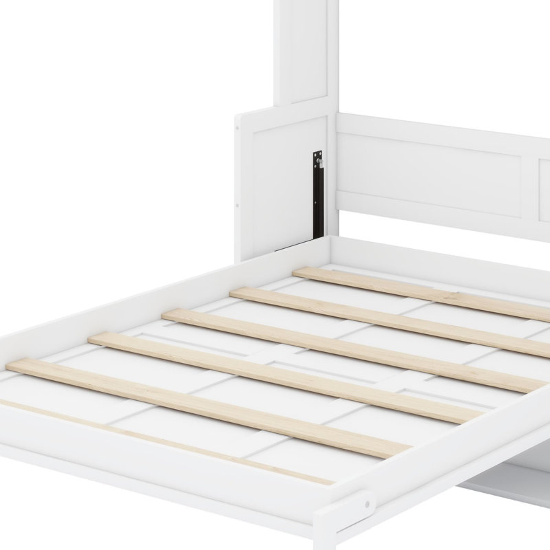 Lit escamotable avec bureau, lumières DEL et station de charge USB, Blanc