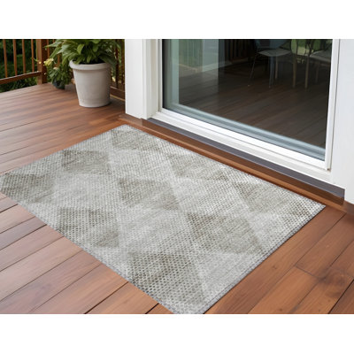 2' X 3' Grey Geometric Washable Non Skid Indoor Outdoor Area Rug