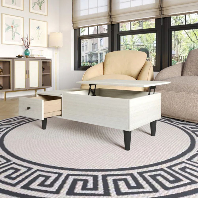 Caribou Lift-Top Coffee Table with Hidden Storage and Drawer, Light Gray