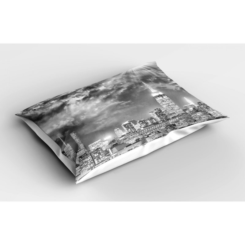 Black and White Skyline Polyester Queen Pillow Sham