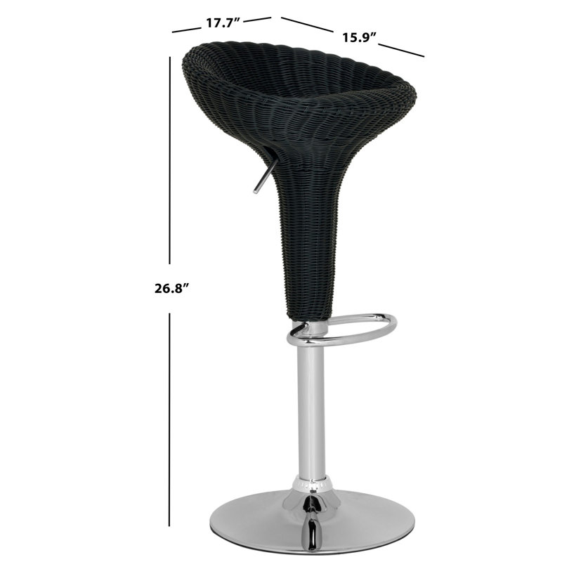 Zeba Swivel Adjustable Height Counter Stool with Metal Frame, Wicker Black