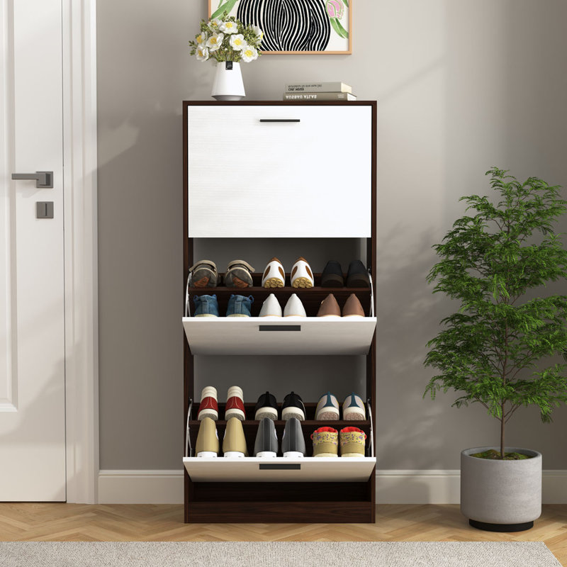 Armoire à chaussures avec 3 tiroirs rabattables, Noyer