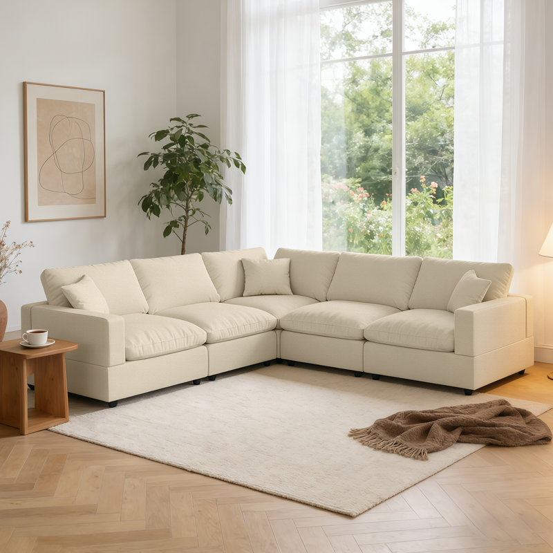 Canapé modulaire 5 places Comfy, Polyester kaki