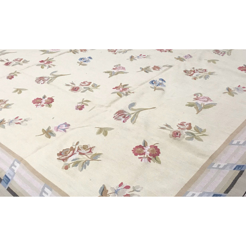 Aubusson Renaissance Flatweave Wool Floral Area Rug