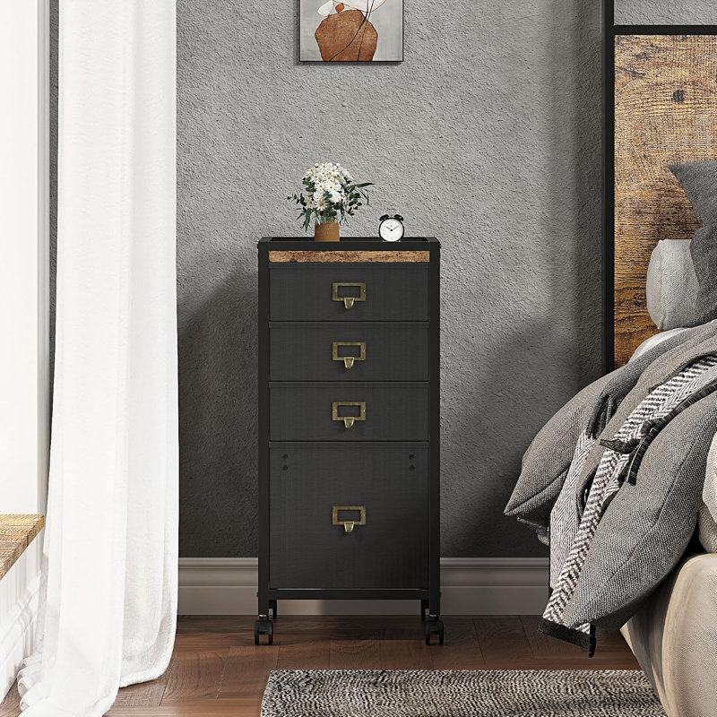 File Cabinet With 4 Drawers 26''H Rolling Filing Cabinet Fits Letter Size Or A4 Fabric Vertical File Cabinet On Wheels, Vertical Office File Storage, Small Printer Stand Under Desk For Home Office