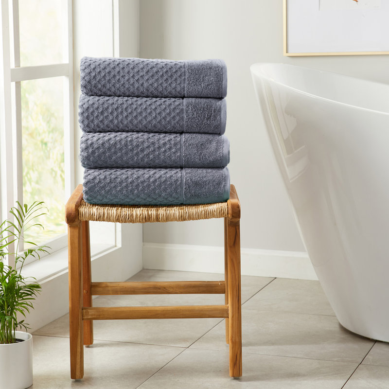 Ultra-Soft & Absorbent 100% Cotton Towel Set, Chambray Blue Diamond, Bath Towels - 4 Pack
